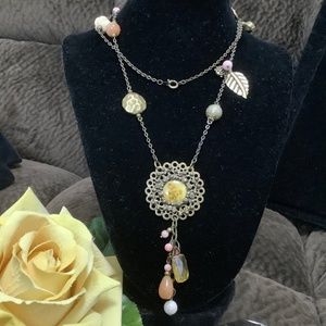 Vintage Style Bronze Tone Necklace/Pendant with Charm Clusters 17.5” long